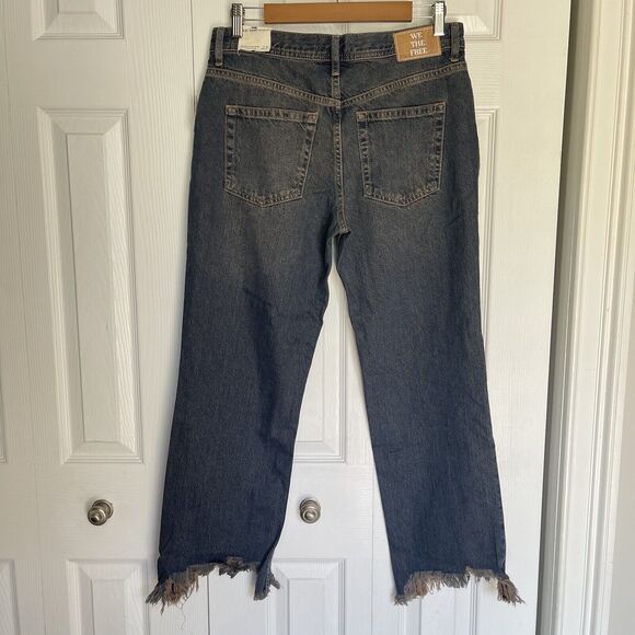 New Free People Jeans Womens 27 Blue Denim Maggie Mid Rise Straight We The Free - Picture 5 of 16